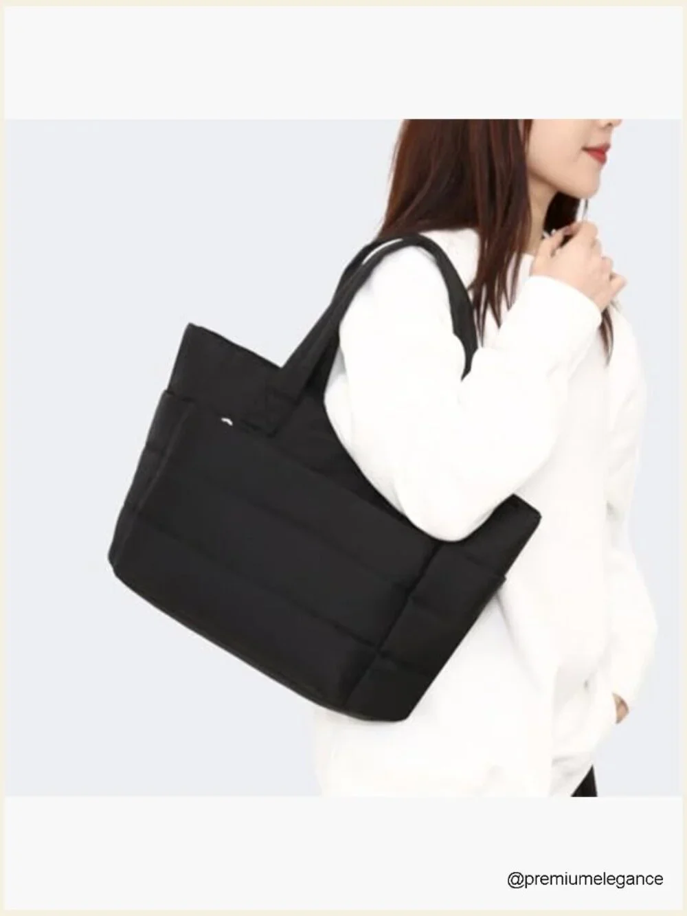 Lightweight Puffer Tote Bag with Compartments, Quilted Shoulder Handbag for